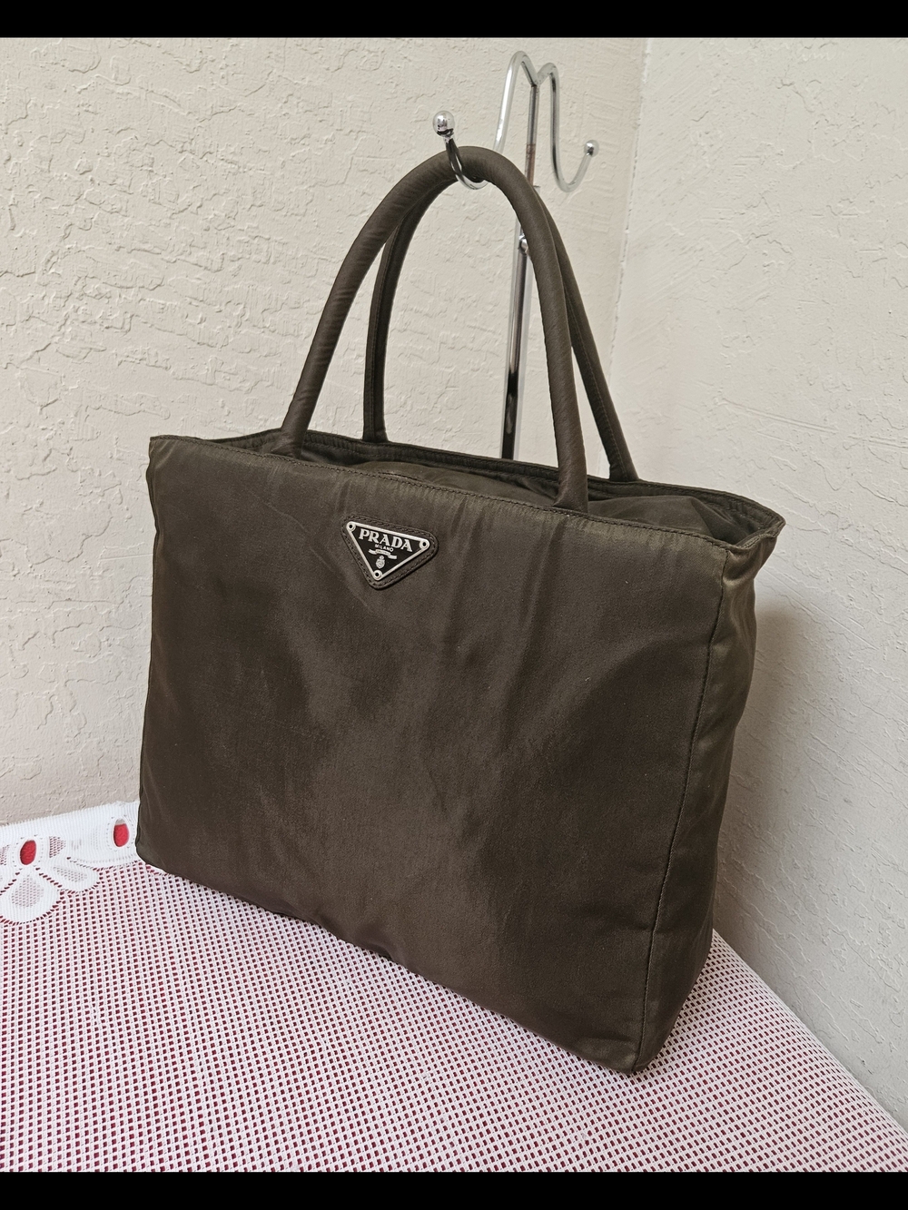 Prada Nylon Green Handbag Vintage Satchel Authentic - Picture 2 of 16